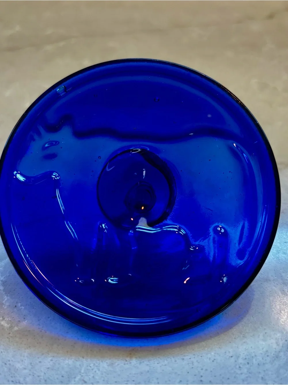 Cobalt Blue Glass Cow Butter Press Mold Wood Handle Vintage Rare